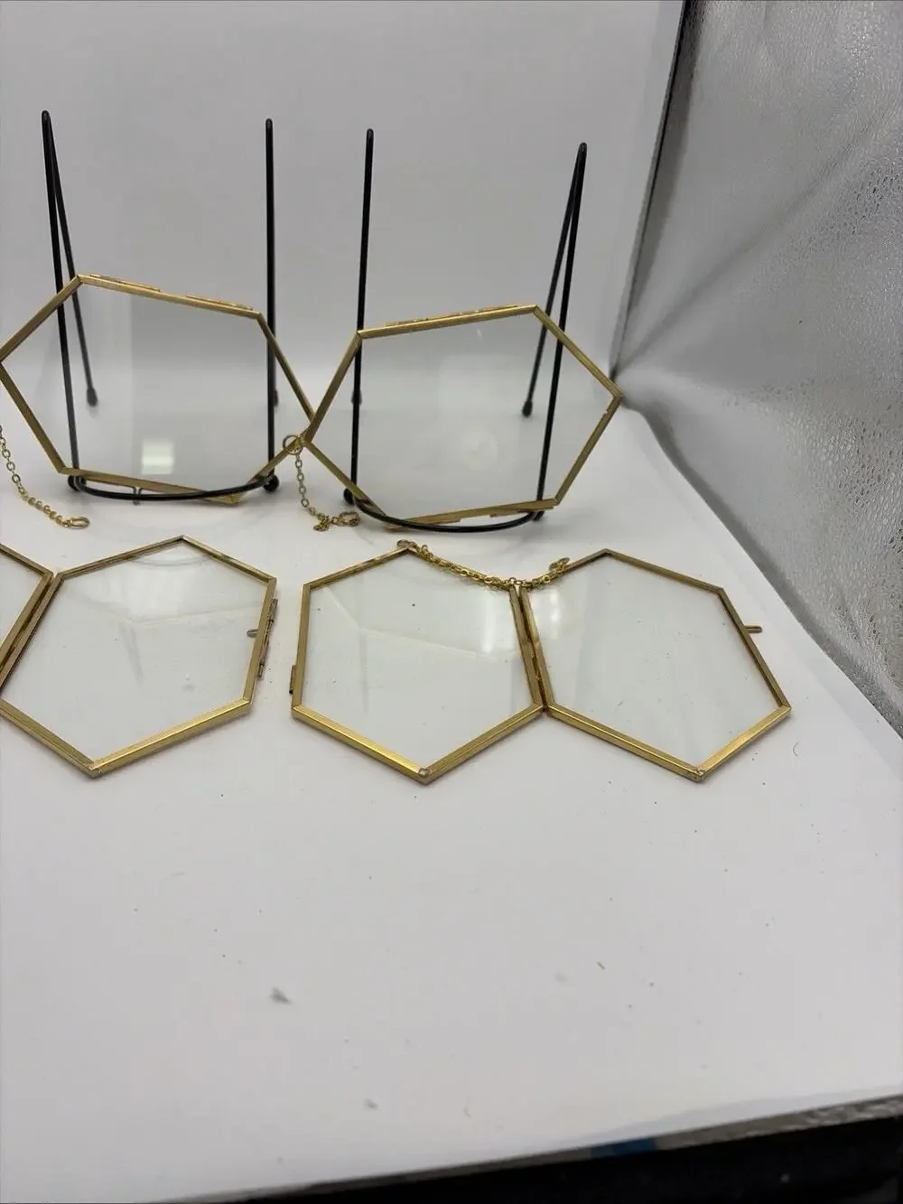 Vintage Dry Flower Frame. Brass And Glass. New. Set Of 4